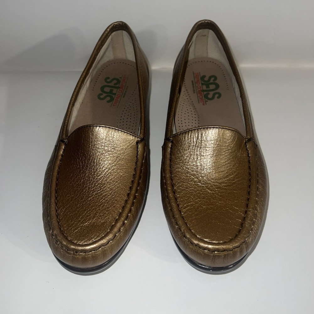 SAS Simplify Slip On Loafer Tripad Comfort Leather Flat Gold Size 7.5 - Picture 2 of 7